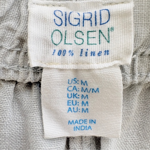 90s Coastal 100% Linen Wide Leg Breezy Beach Pants M Gray/Green Sigrid Olsen - Picture 9 of 11